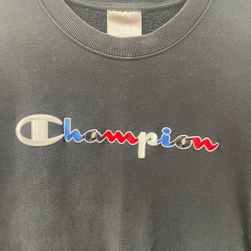 Champion Sweatshirt Mens Medium Black Reverse Weave Embroidered Spell Out Logo - Picture 2 of 11